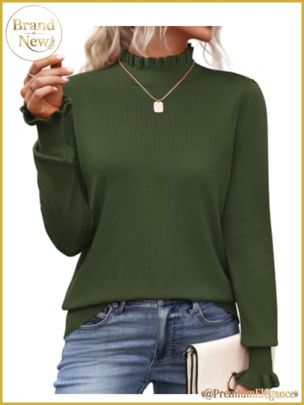 Ruffle Mock Neck Turtleneck Pullover Sweater Long Sleeve Knit Top